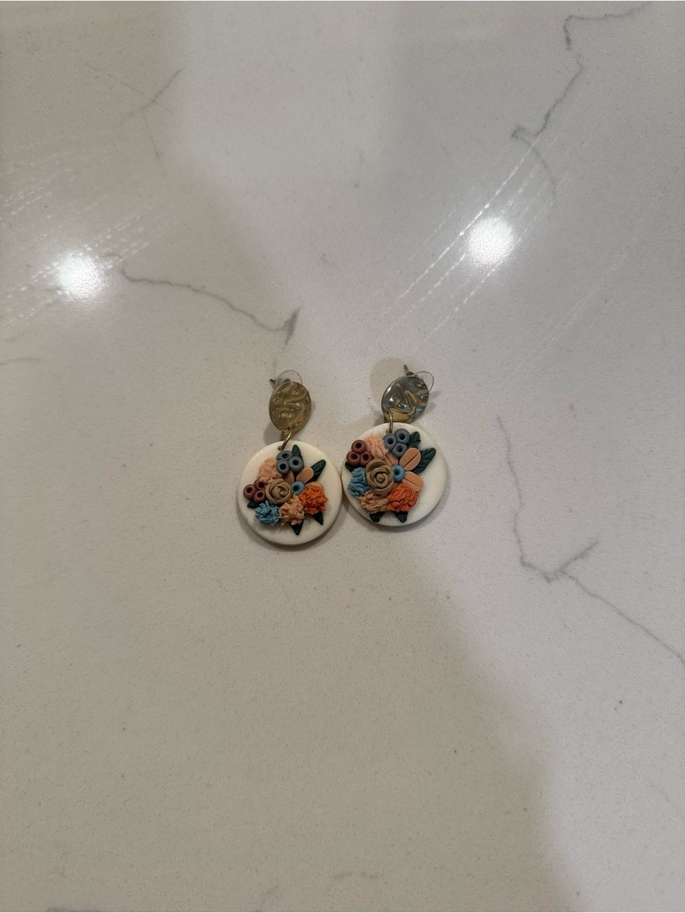 Source Unknown White Floral Cluster Drop Earrings with Multicolor Accents